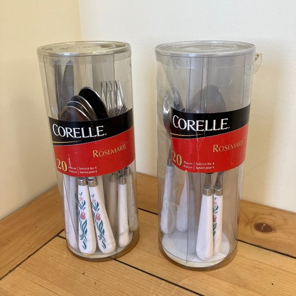 Corelle Rosemarie Cutlery Utensil Flatware Set Plastic Flower Handles 28 piece - Picture 1 of 16